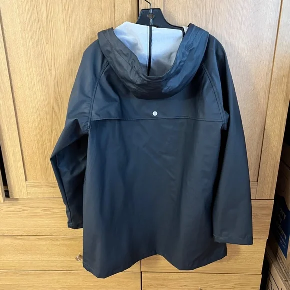 Urban Outfitters BDG BLACK PVC RUBBERIZED hooded Raincoat Vinyl Waterproof sz L